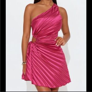 Elegant One-Shoulder Pink Dress (M)